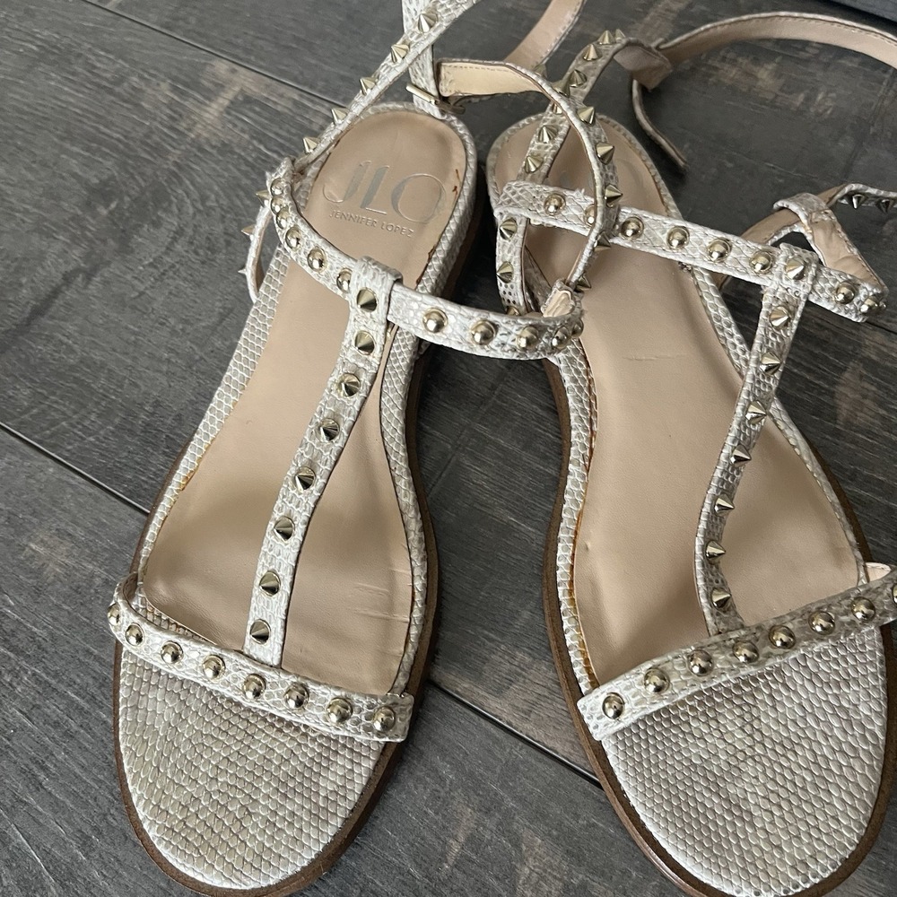 Edgy Studded Gladiator Sandals Snakeskin Gold JLO Jennifer Lopez 6 Boho Chic - Picture 7 of 16